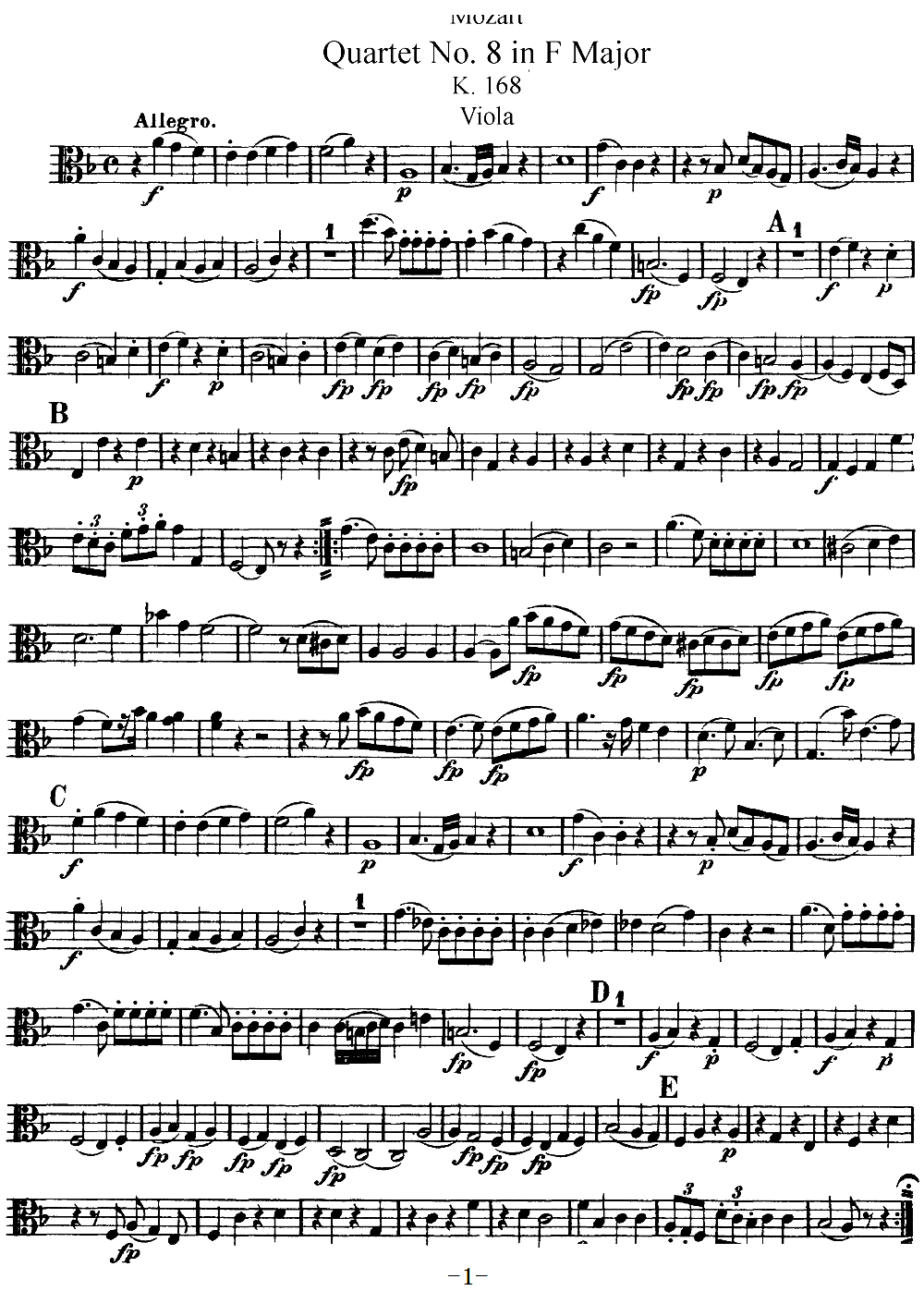 Mozart Quartet No 8 in F Major K 168 Viola(ʮּ)1