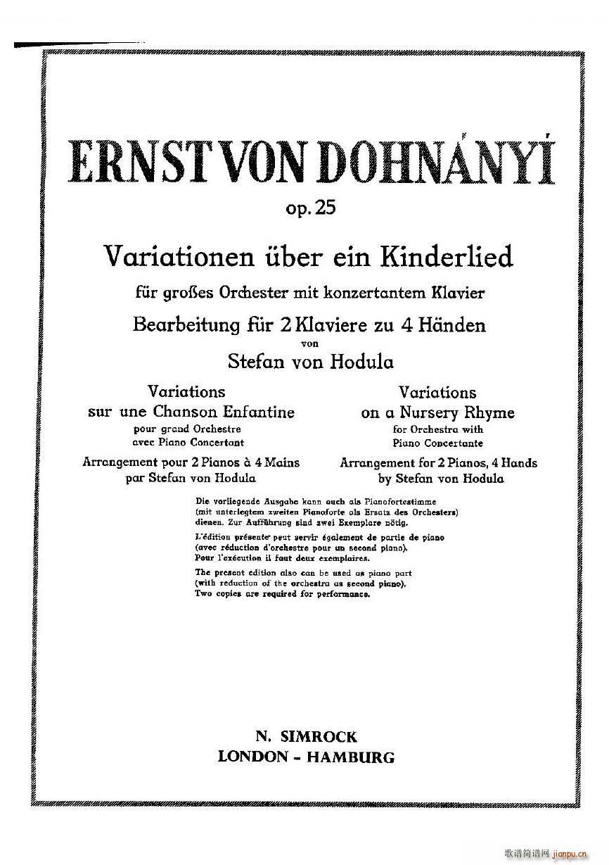 Dohnanyi Variations Nursery Rhyme Op25 һ()1