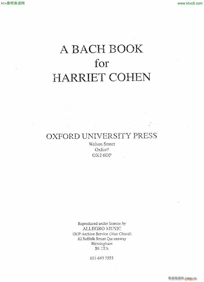 Bach JS A transcription book for Harriet Cohen()1