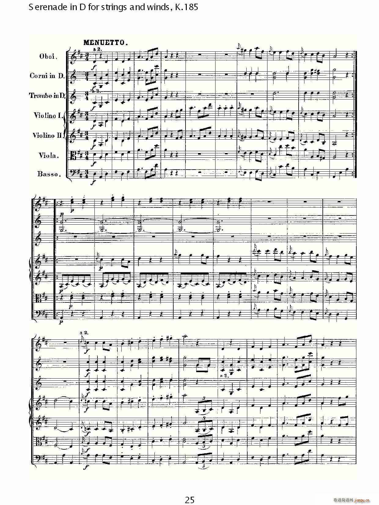 Serenade in D for strings and winds, K.185(ʮּ)25