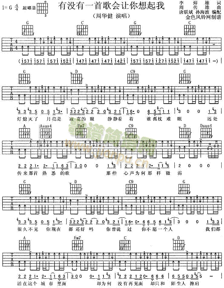 有没有一首歌会让你想起我(吉他谱)1