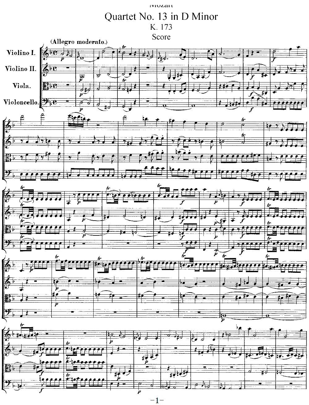Mozart Quartet No 13 in D Minor K 173()1