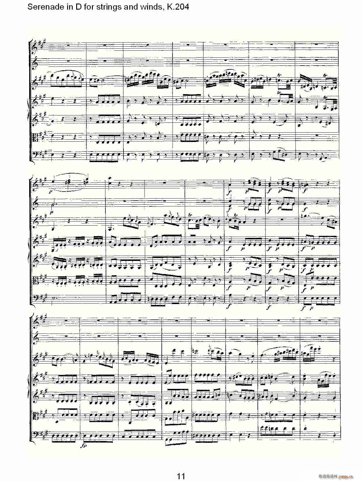 Serenade in D for strings and winds, K.204(ʮּ)11