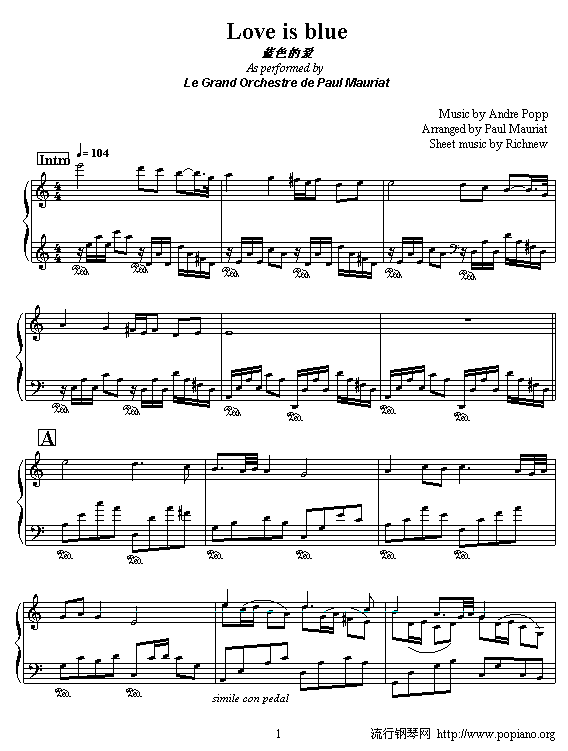 蓝色的爱-钢琴谱(钢琴曲-克莱德曼