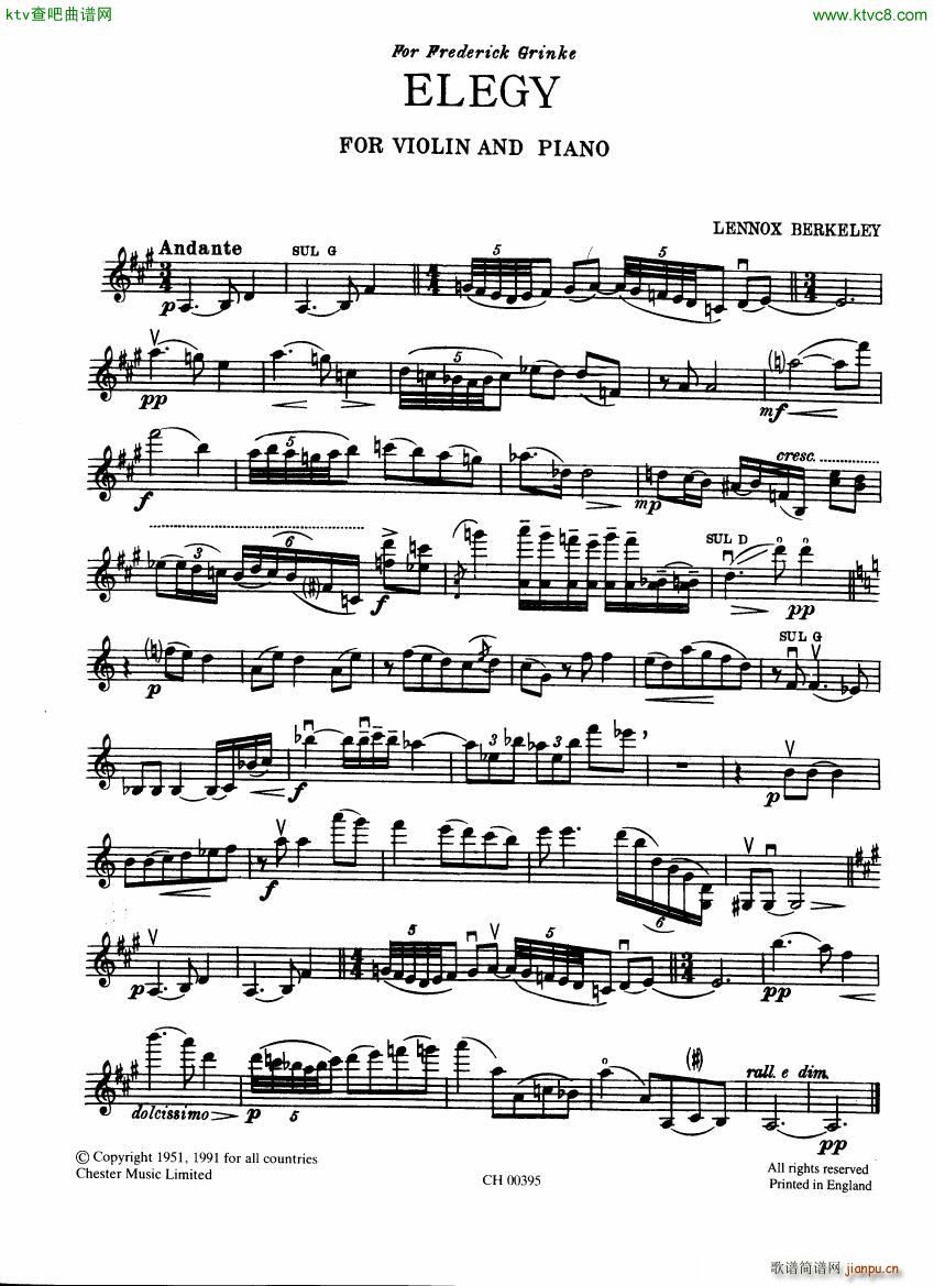 Berkeley Elegy and Toccata Violin and Piano()12