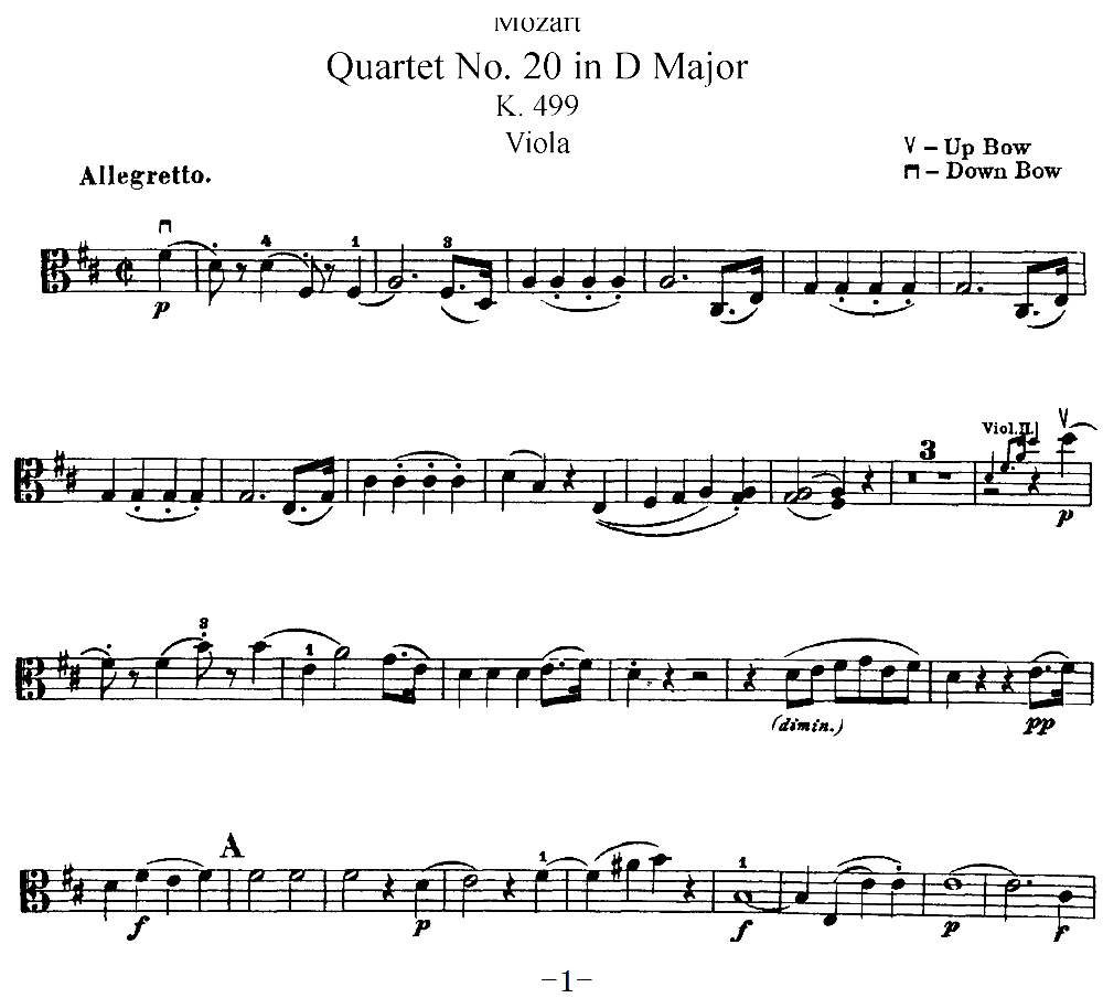 Mozart Quartet No 20 in D Major K 499 Viola(ʮּ)1