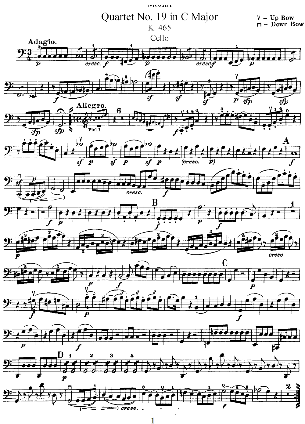 Mozart Quartet No 19 in C Major K 465 Cello(ʮּ)1
