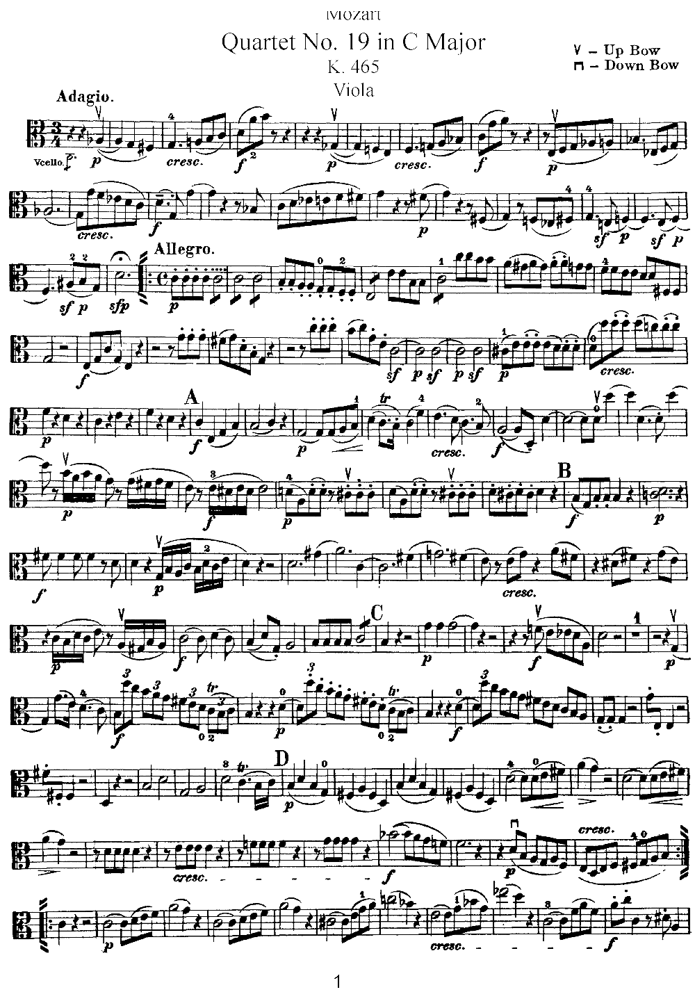 Mozart Quartet No 19 in C Major K 465 Viola(ʮּ)1
