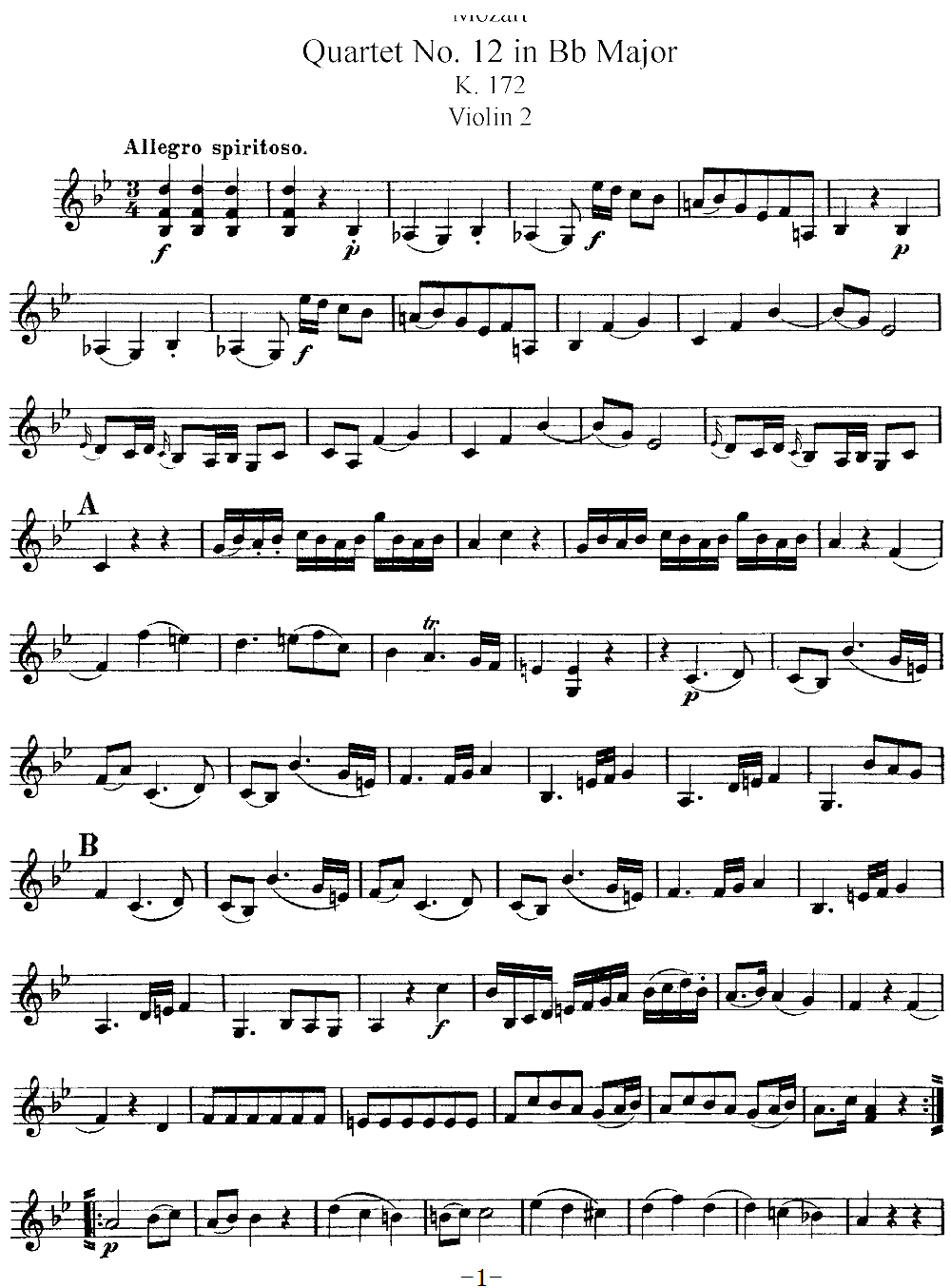 Mozart Quartet No 12 in Bb Major K 172 Violin 2(ʮּ)1